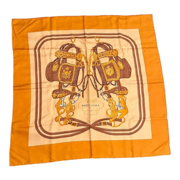 Authentic! Hermes Brides De Gala 90cm Orange Brown Silk Scarf - Picture 1 of 7